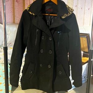 Black winter coat with fur hood